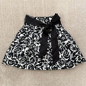 Black & White Rose Floral High Waisted Mini Skirt Satin Tie & Tulle Underskirt